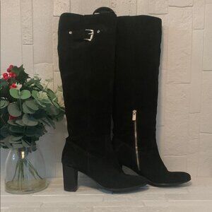 Michael Kors Black suede leather Knee high Boots with Chunky Heel